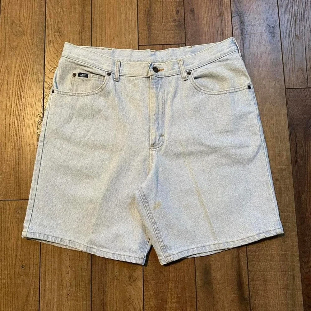 Vintage Lee Denim Jean Shorts Men's Size 38 Made‎ In USA Light Wash Jorts